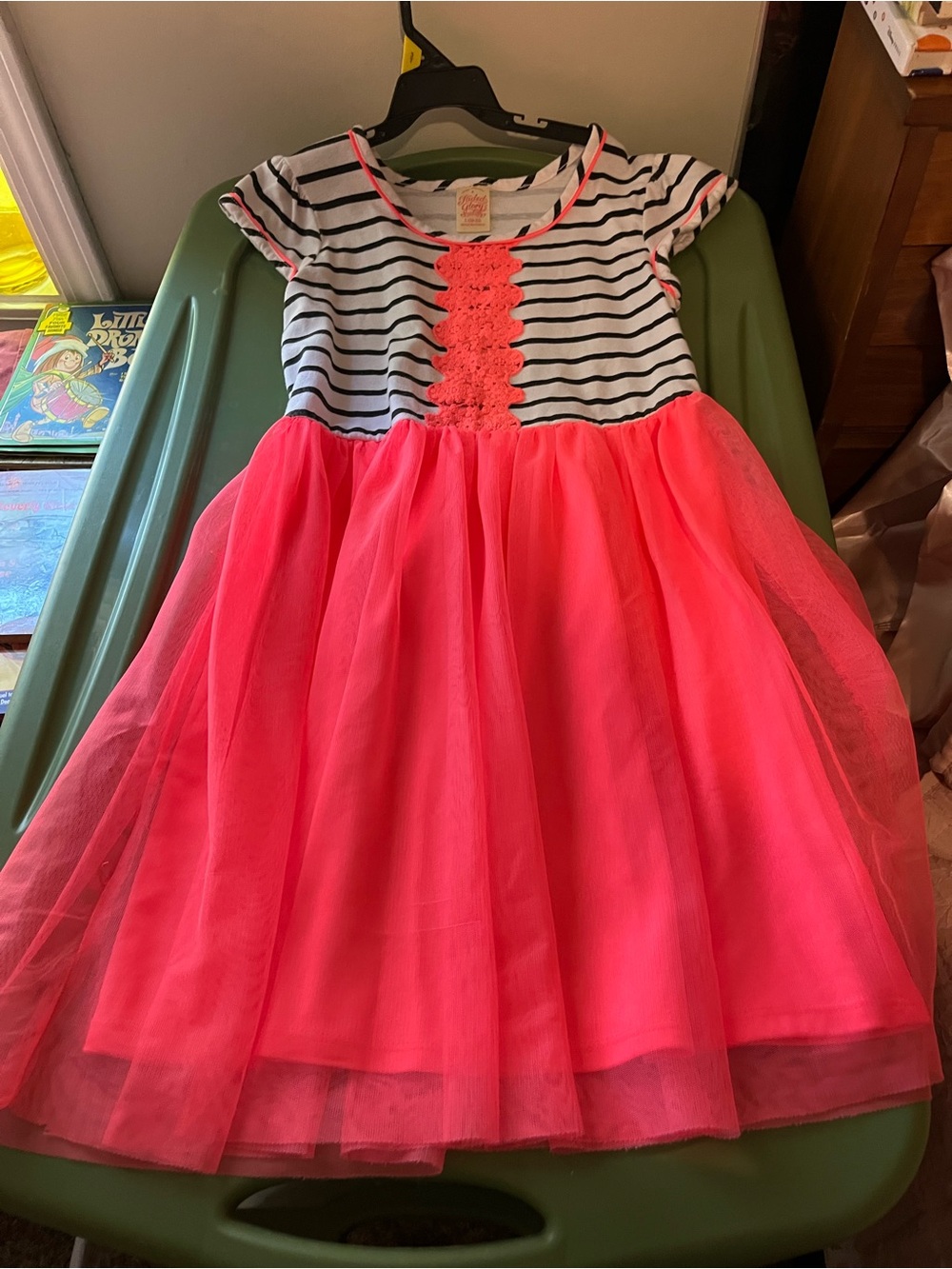 Faded Glory Black & White Stripe Top with Neon Pink Tulle Skirt